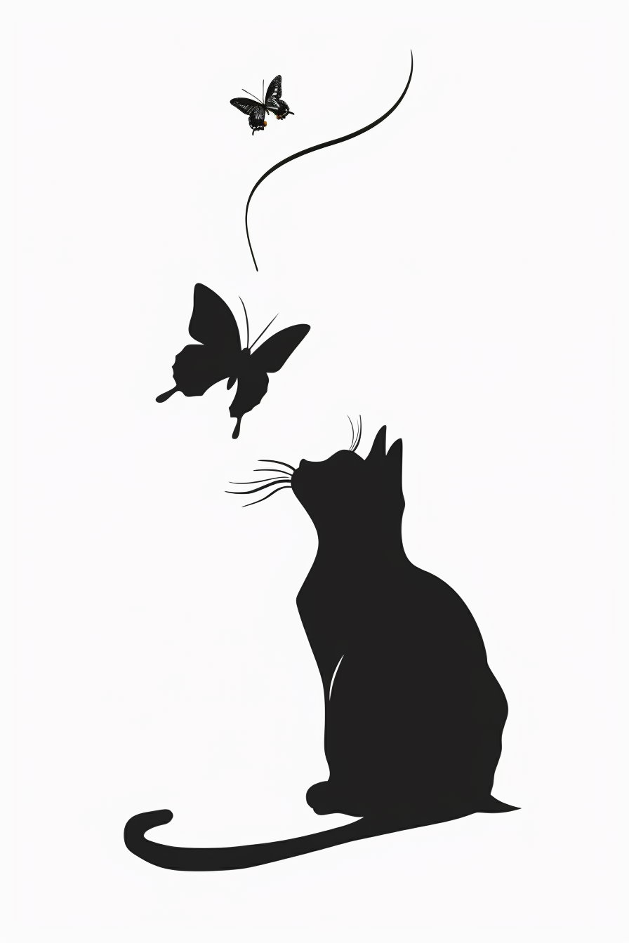 Black and white cat gazing at a butterfly