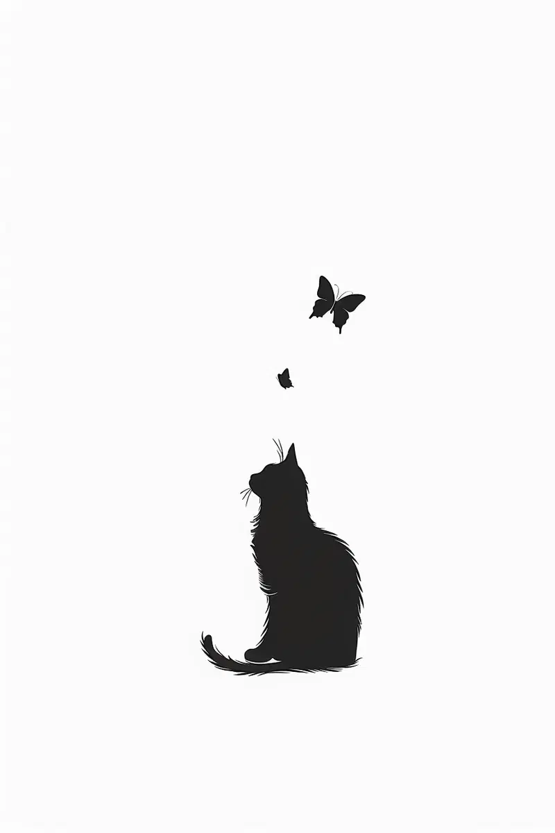 Minimalist Cat and Butterfly Printable Wall Art Decor