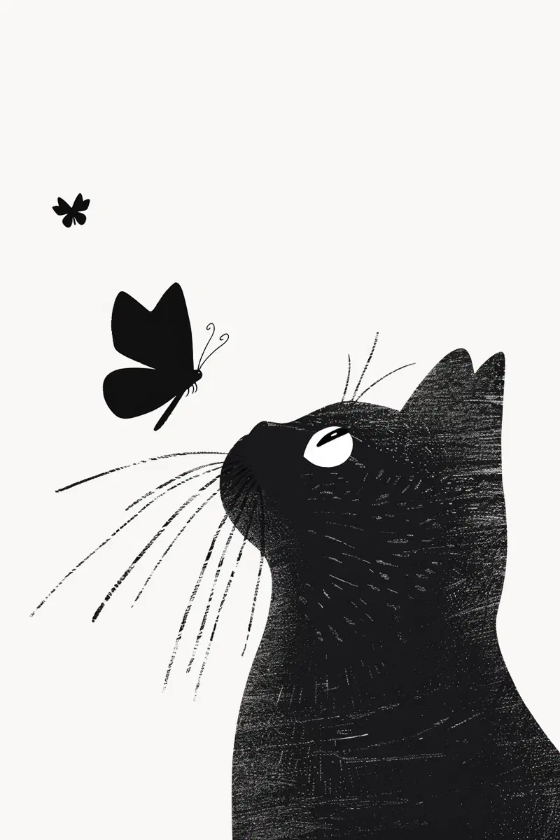 Minimalist Black Cat Wall Art Printable Aesthetic