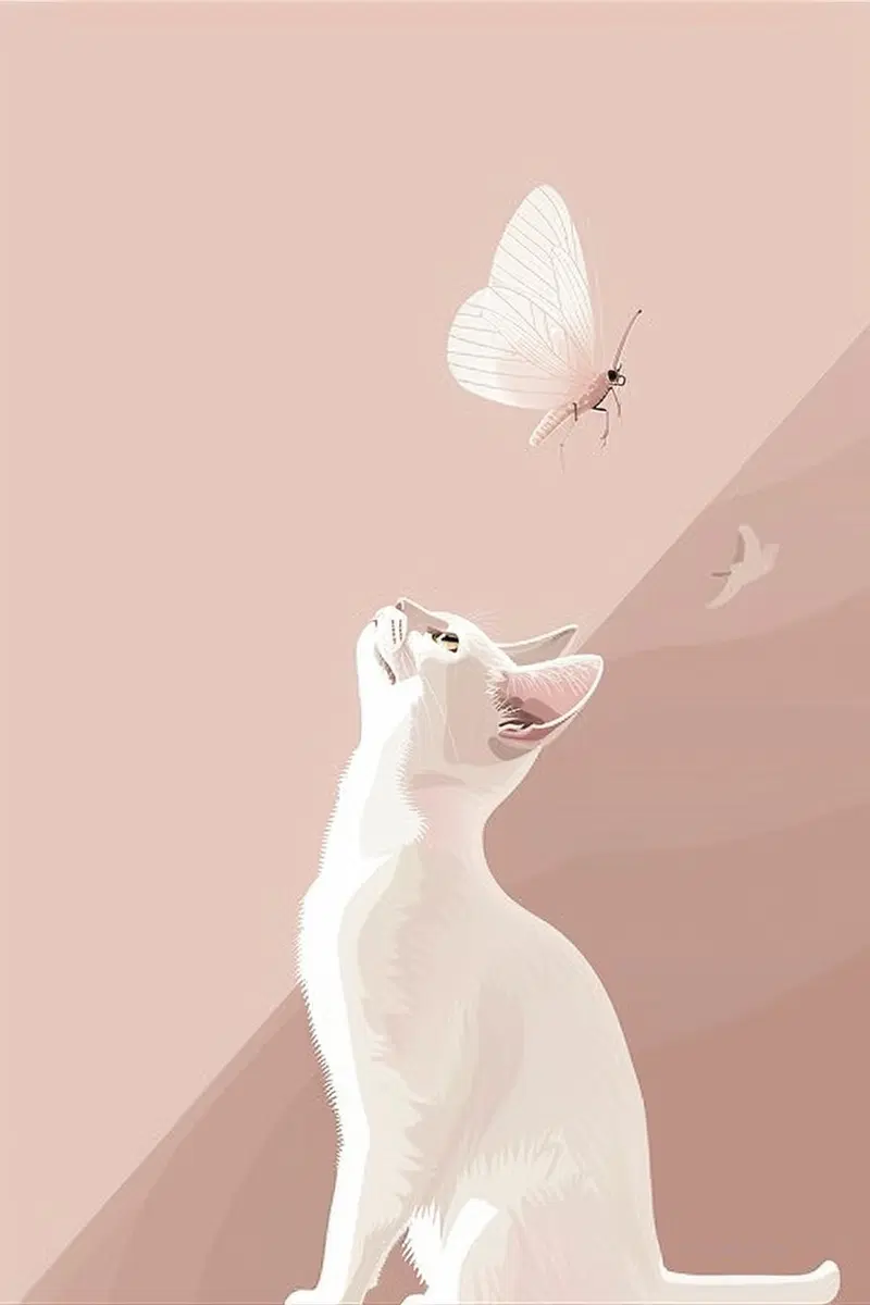 Minimalist Cat and Butterfly Printable Wall Art Decor