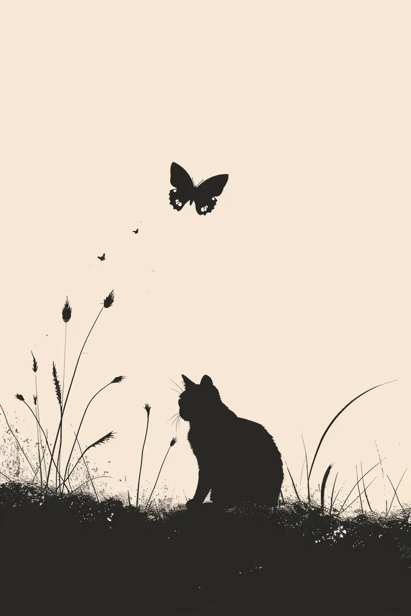 Minimalist Cat and Butterfly Printable Wall Art Design
