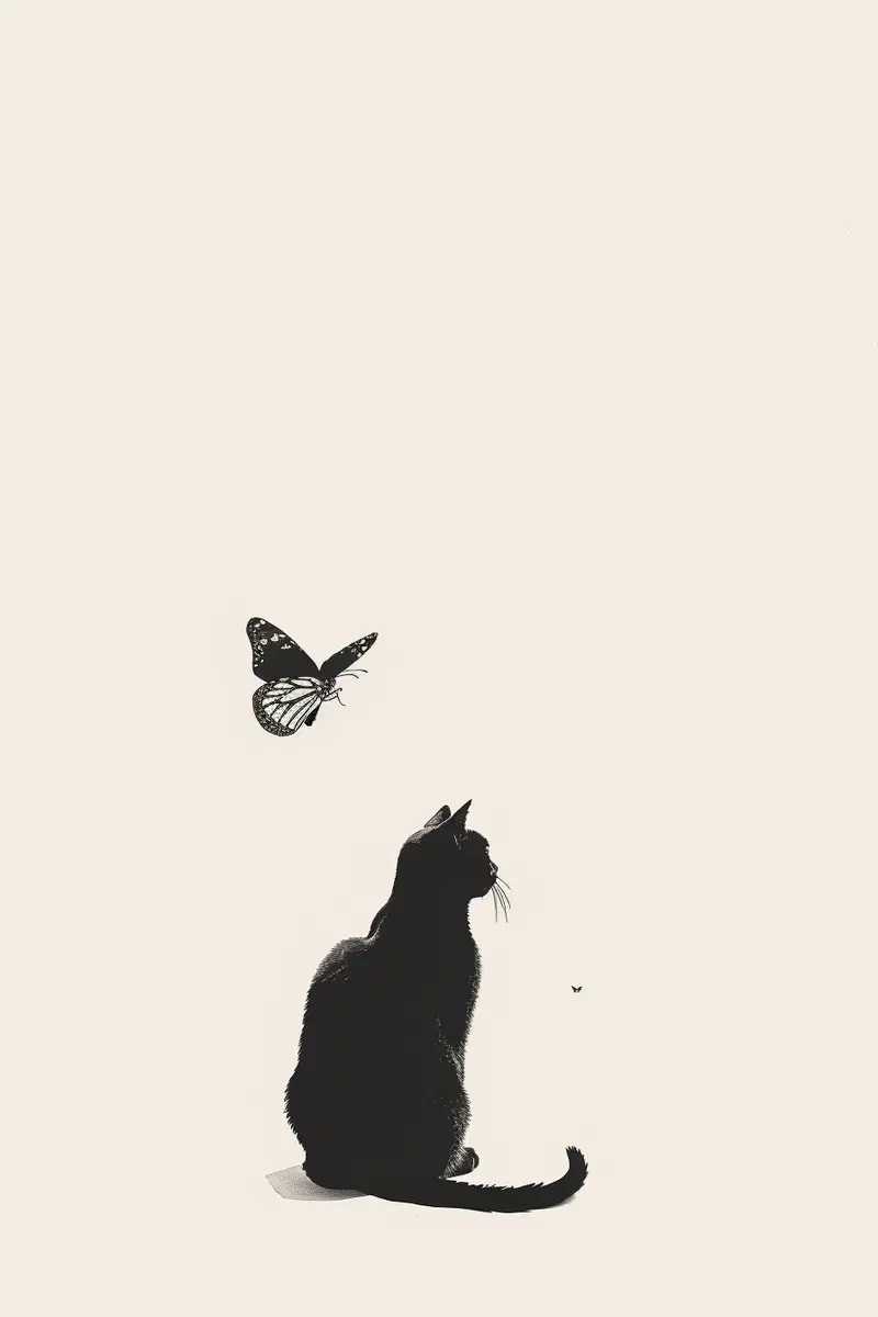 Minimalist Cat and Butterfly Printable Wall Art Decor