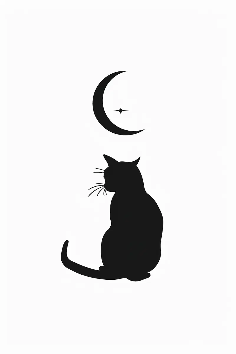 Minimalist Black Cat Moon Wall Art Printable Decor
