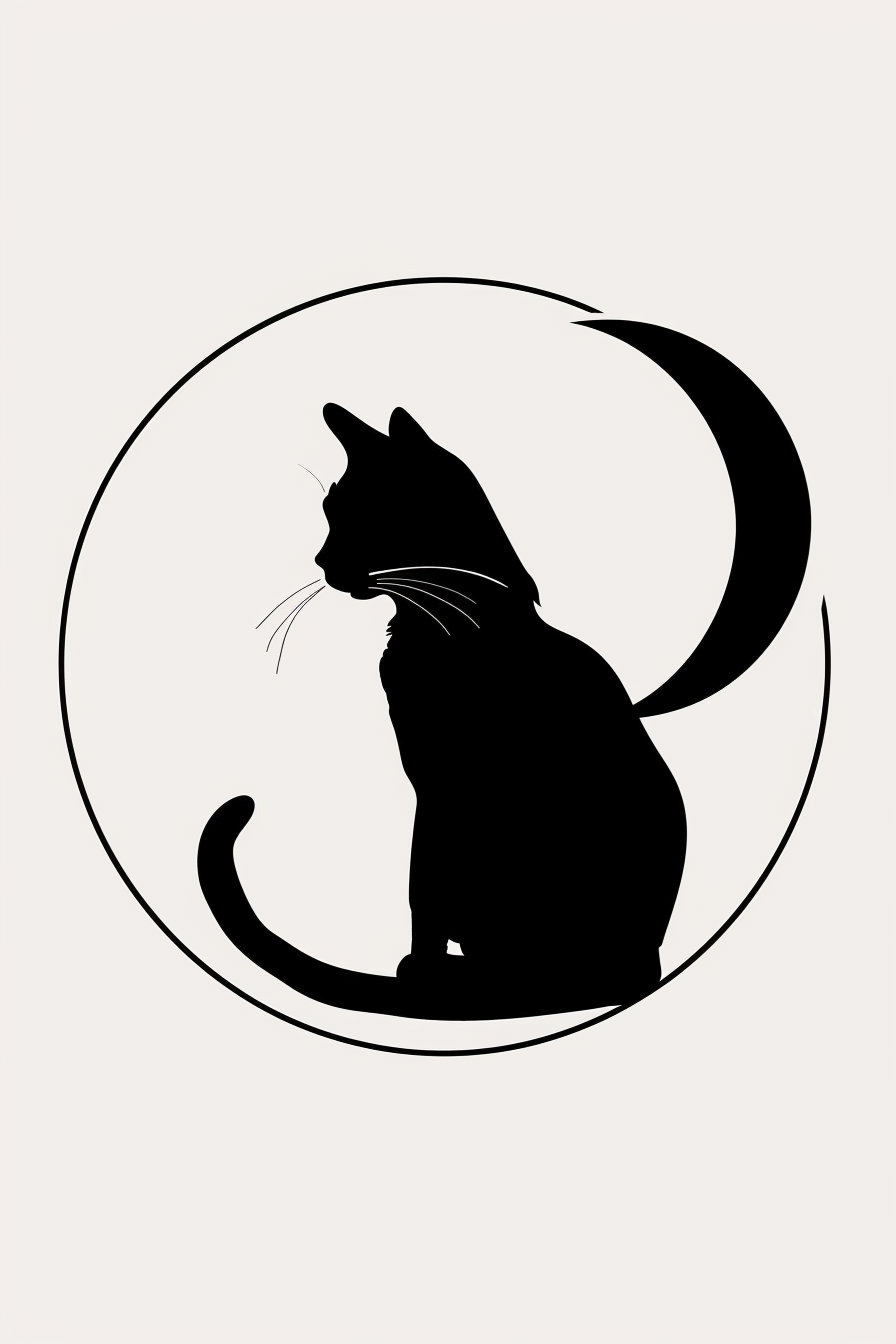 Minimalist black and white cat silhouette in circular design