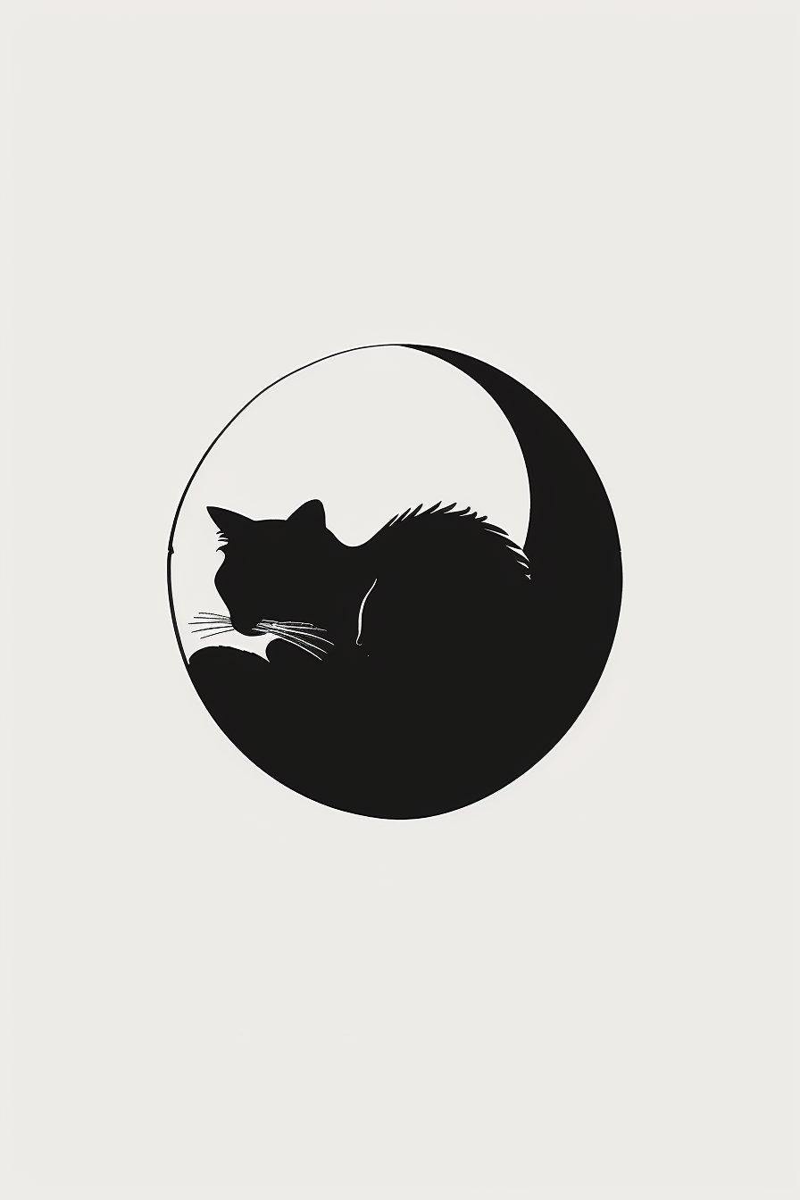 Minimalist black cat silhouette curled in a circle