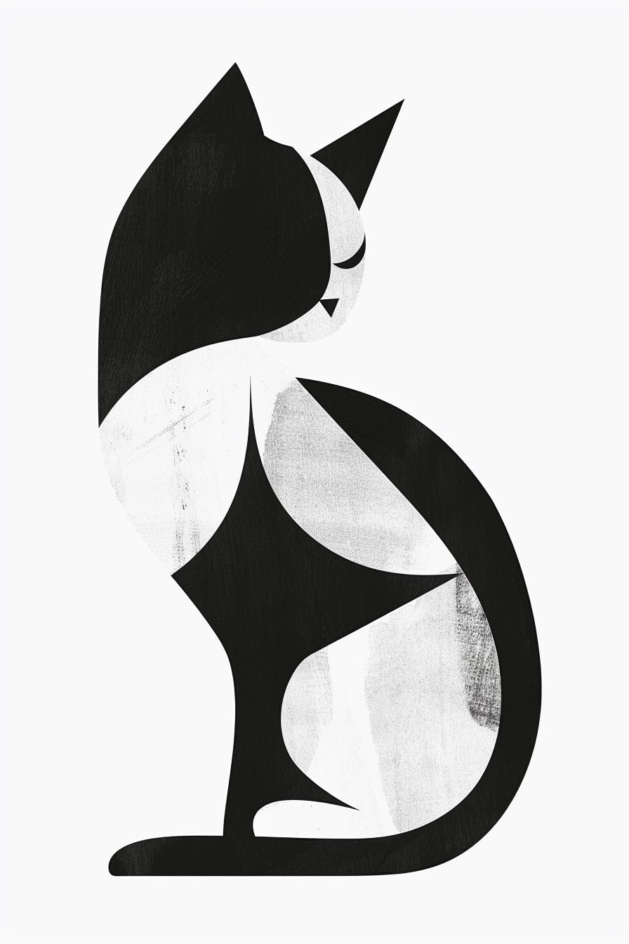 Abstract black and white cat made of curved shapes