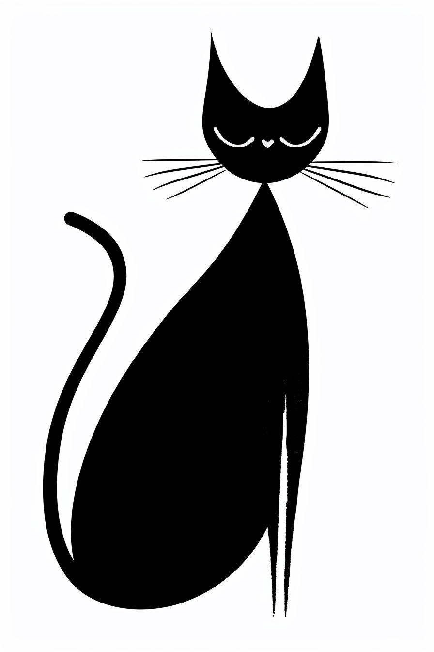 Abstract black and white cat design with curved shapes