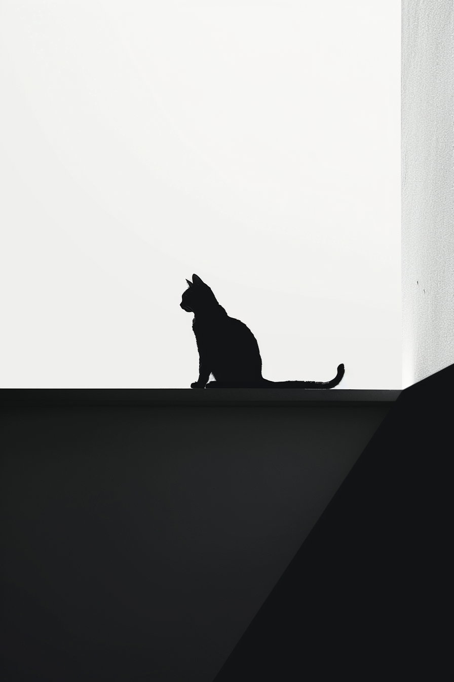 Minimalist cat silhouette on square edge with white background