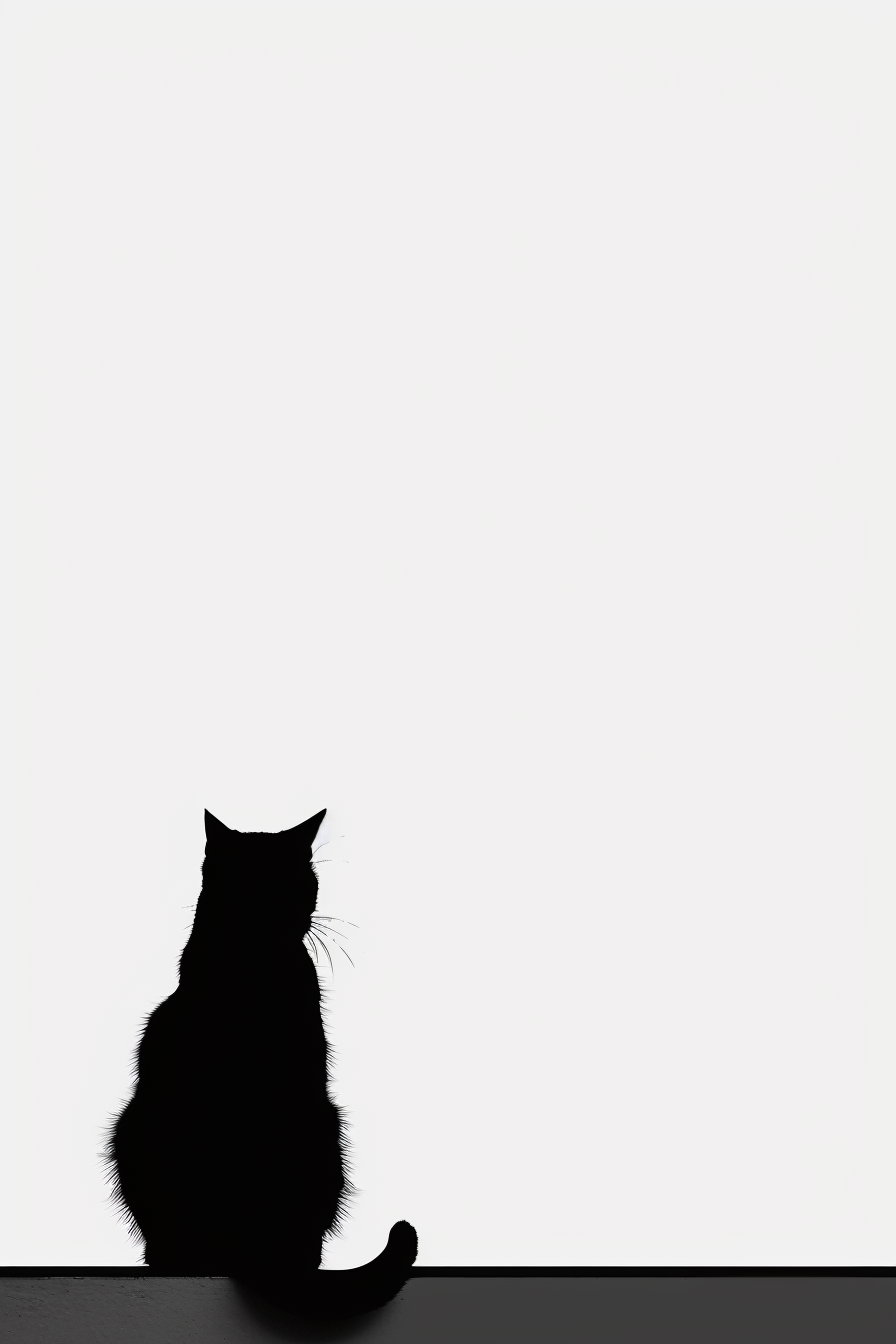 Minimalist cat silhouette on square edge with white background