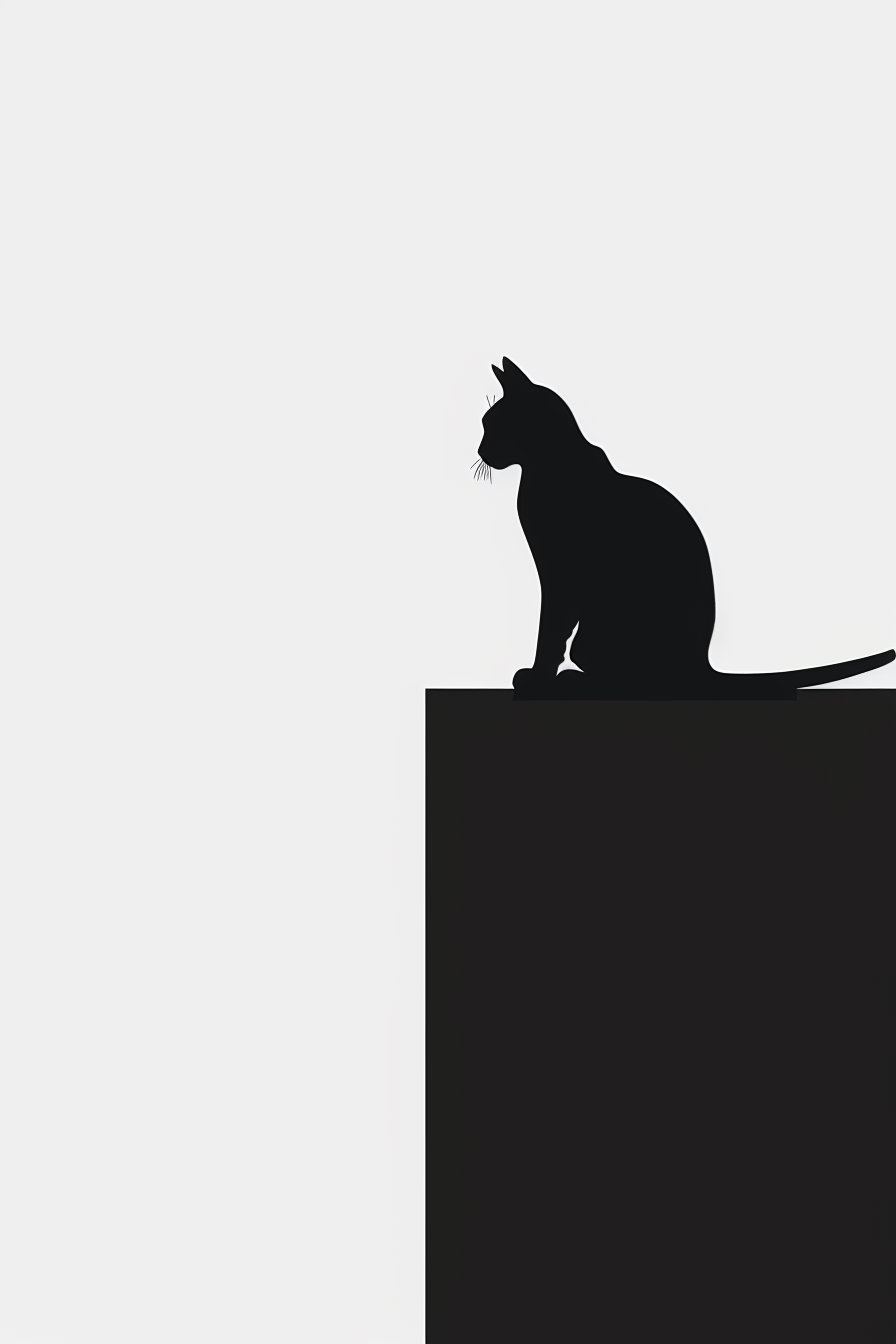Minimalist cat silhouette on square edge with white background