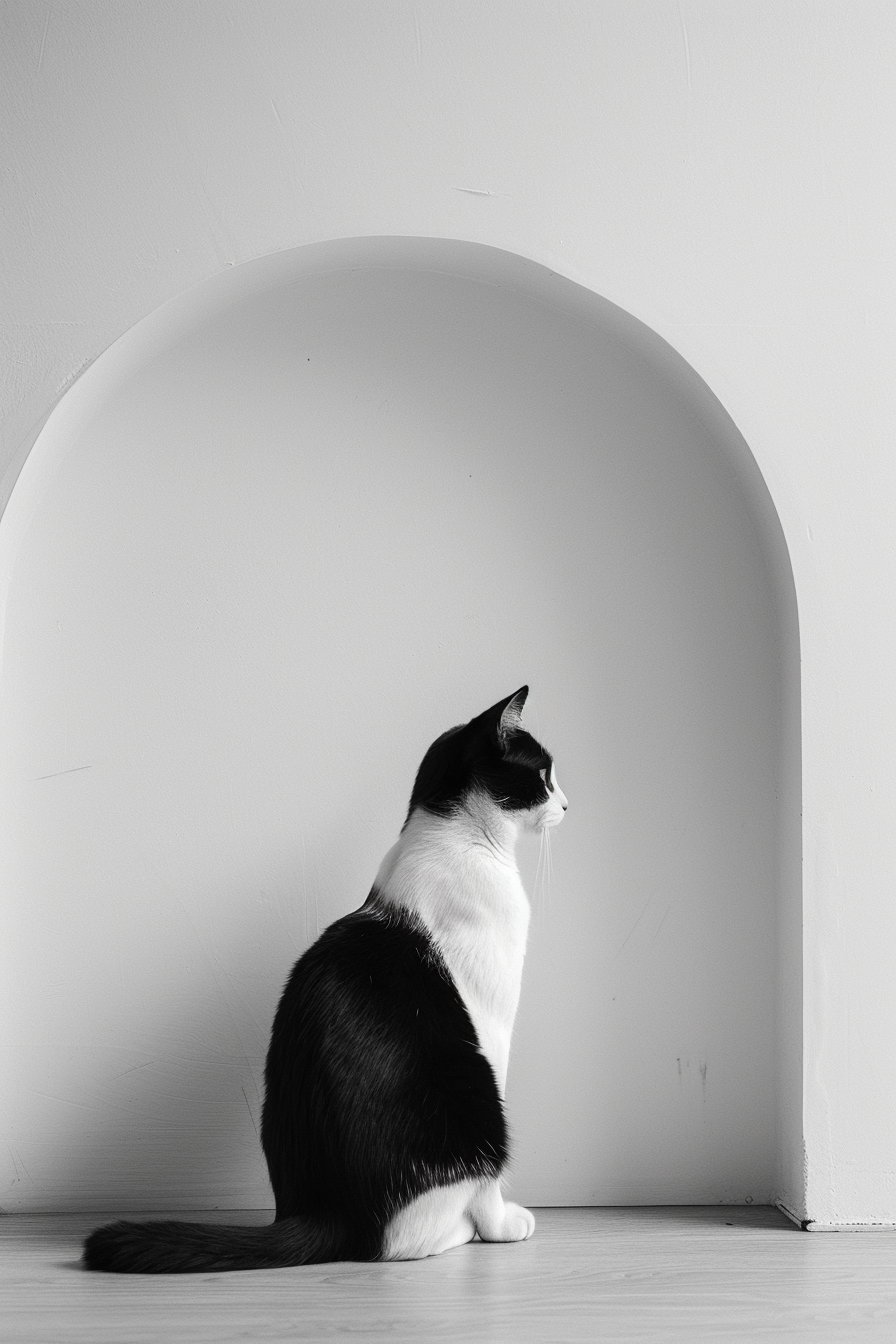 Minimalist black and white cat in arch shape design