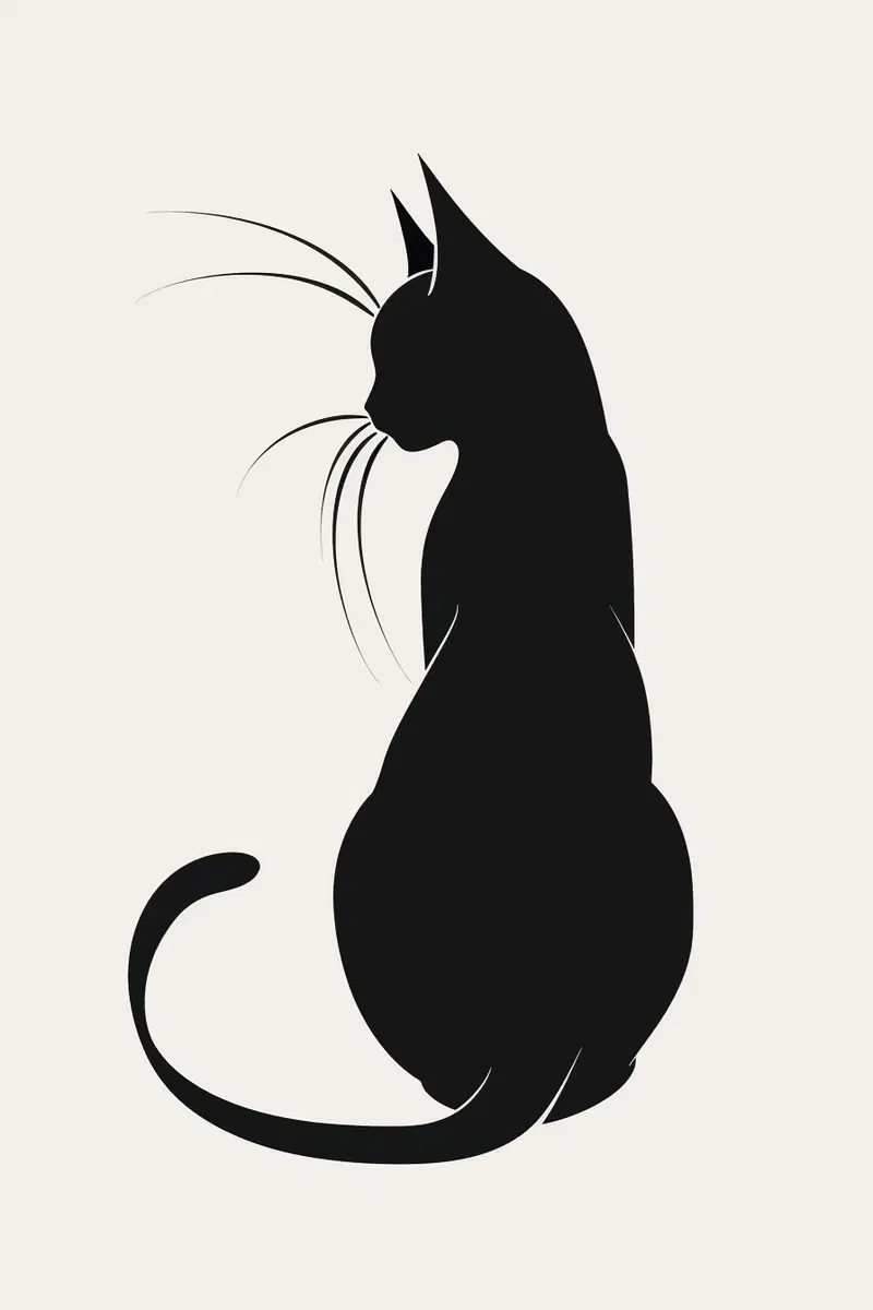 Minimalist Black Cat Silhouette Printable Wall Art Decor