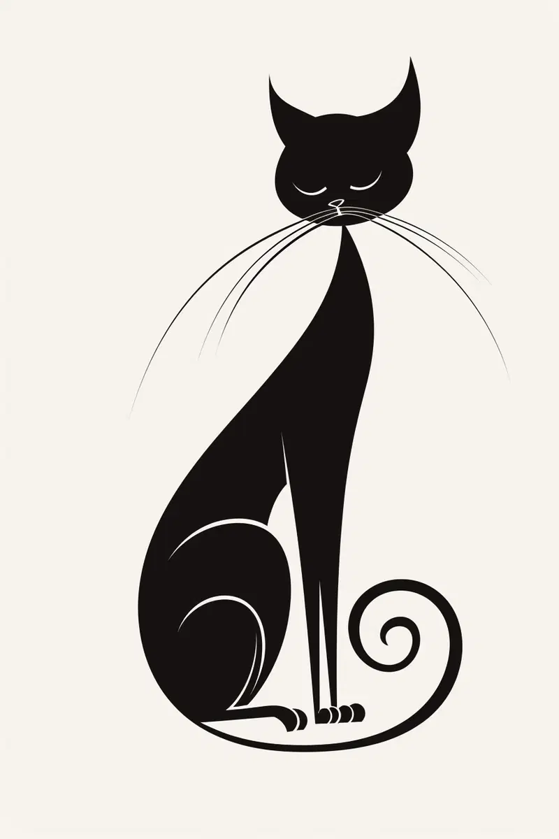 Minimalist Black Cat Silhouette Printable Wall Art Decor