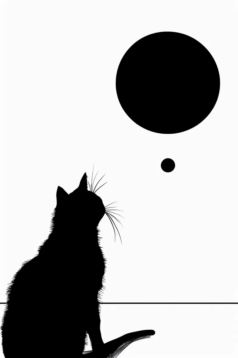 Minimalist Black and White Cat Wall Art Printable Decor