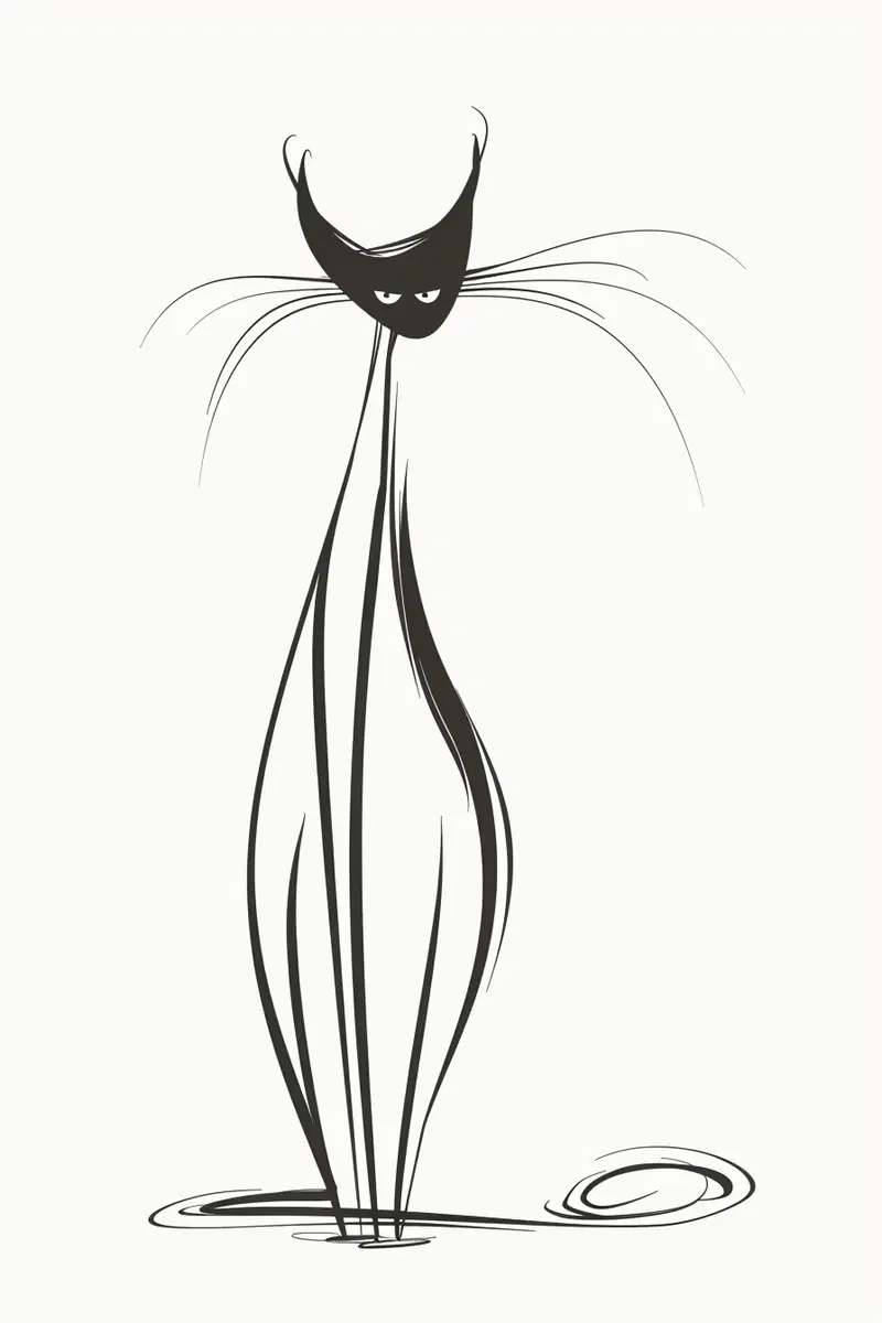 Playful Minimalist Cat Outline Wall Art Printable