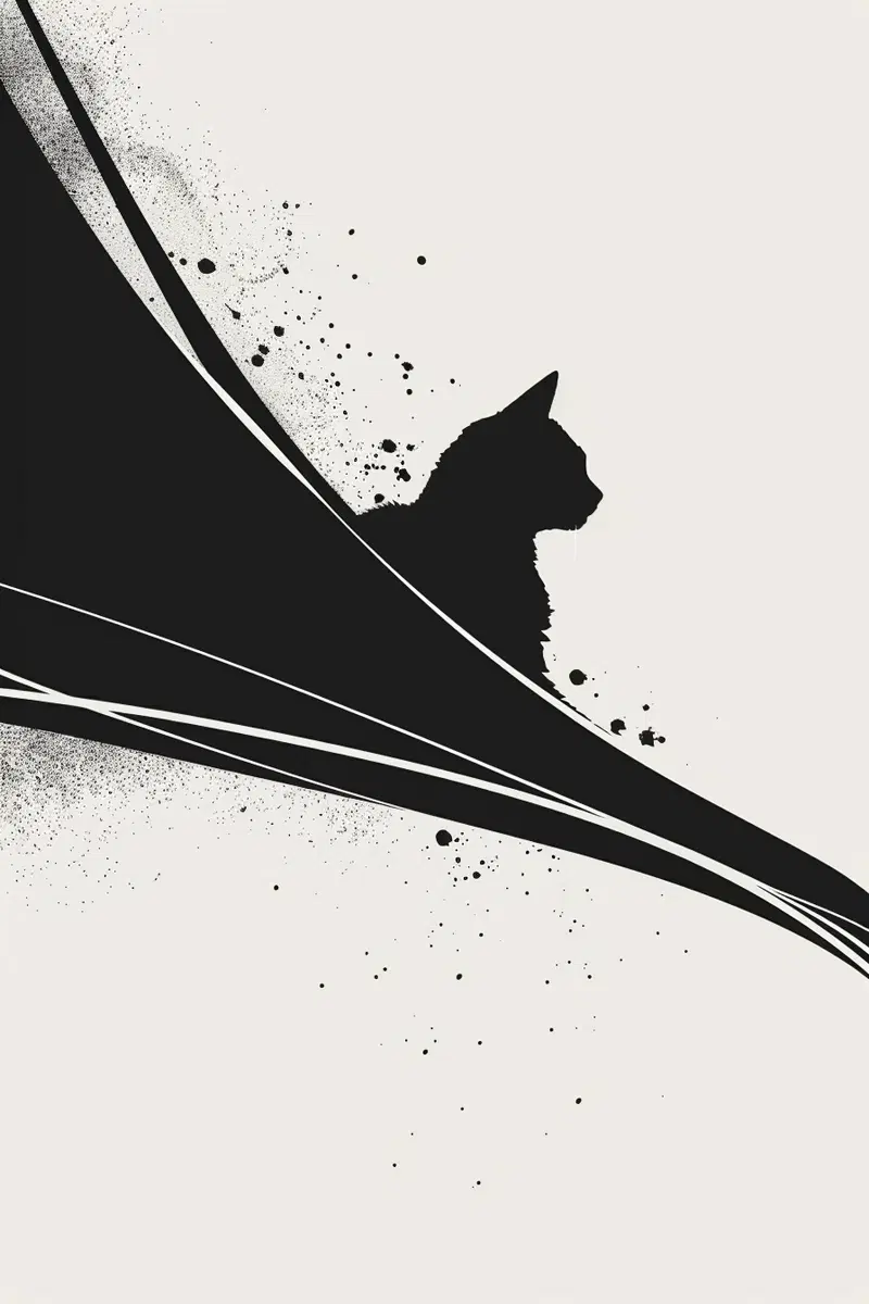 Minimalist Black and White Cat Wall Art Printable Decor