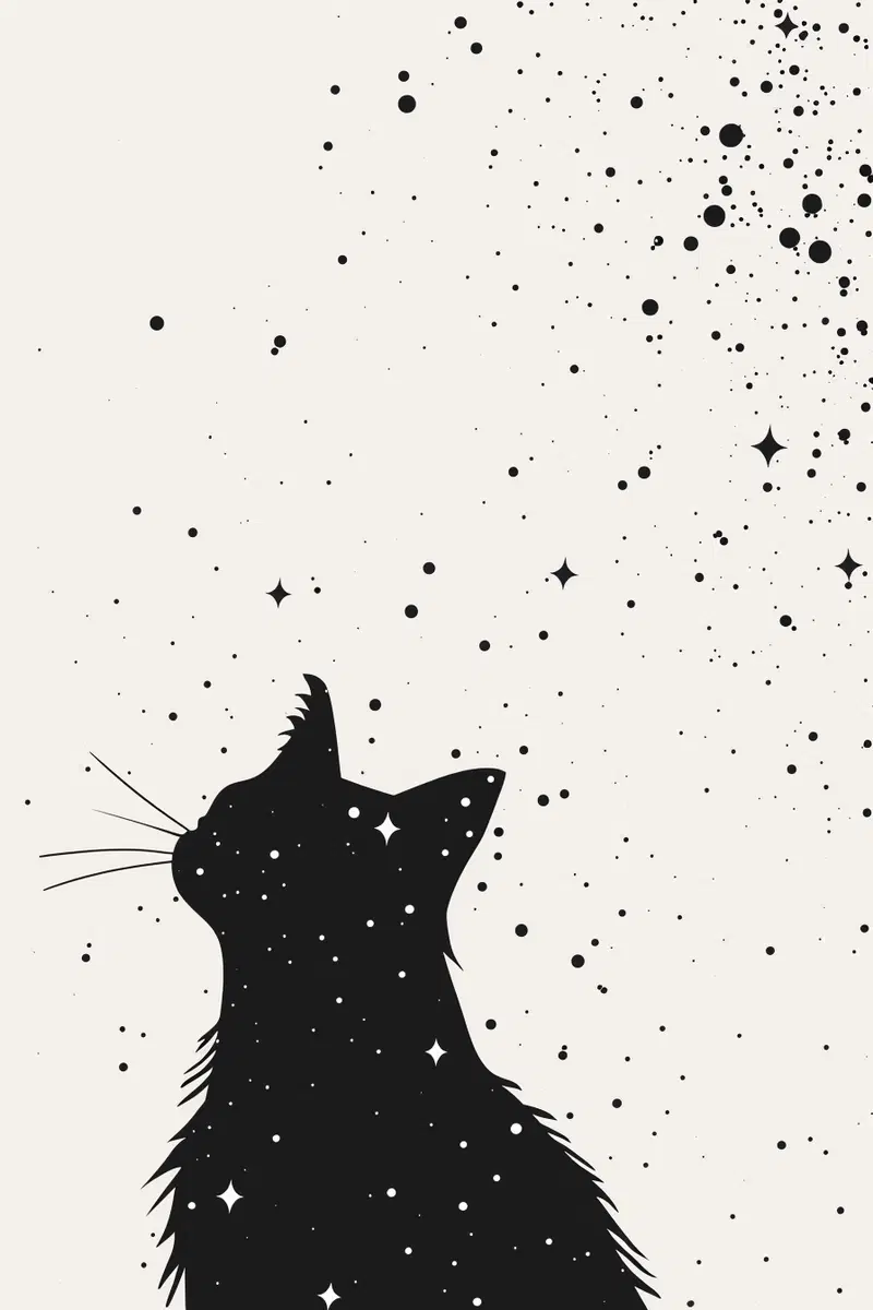 Minimalist Black Cat Silhouette Wall Art Decor