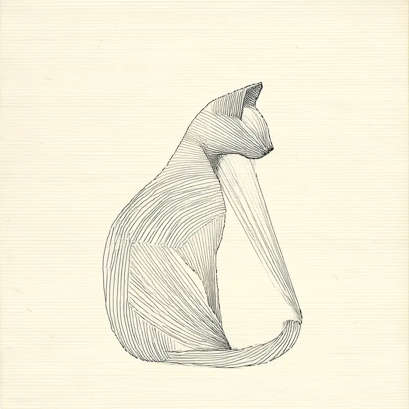 Minimalist Cat Illustration with Elegant Stitched Texture