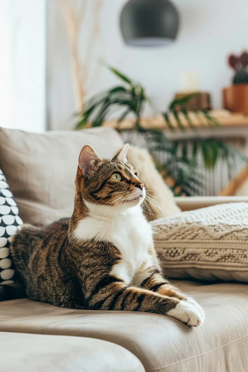 Modern Minimalist Living Room Decor with Cat Aesthetic