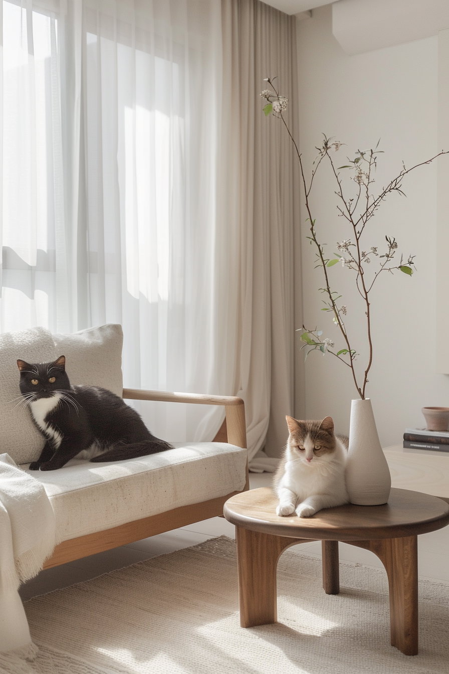 Modern home decor featuring a cat in a minimalist space