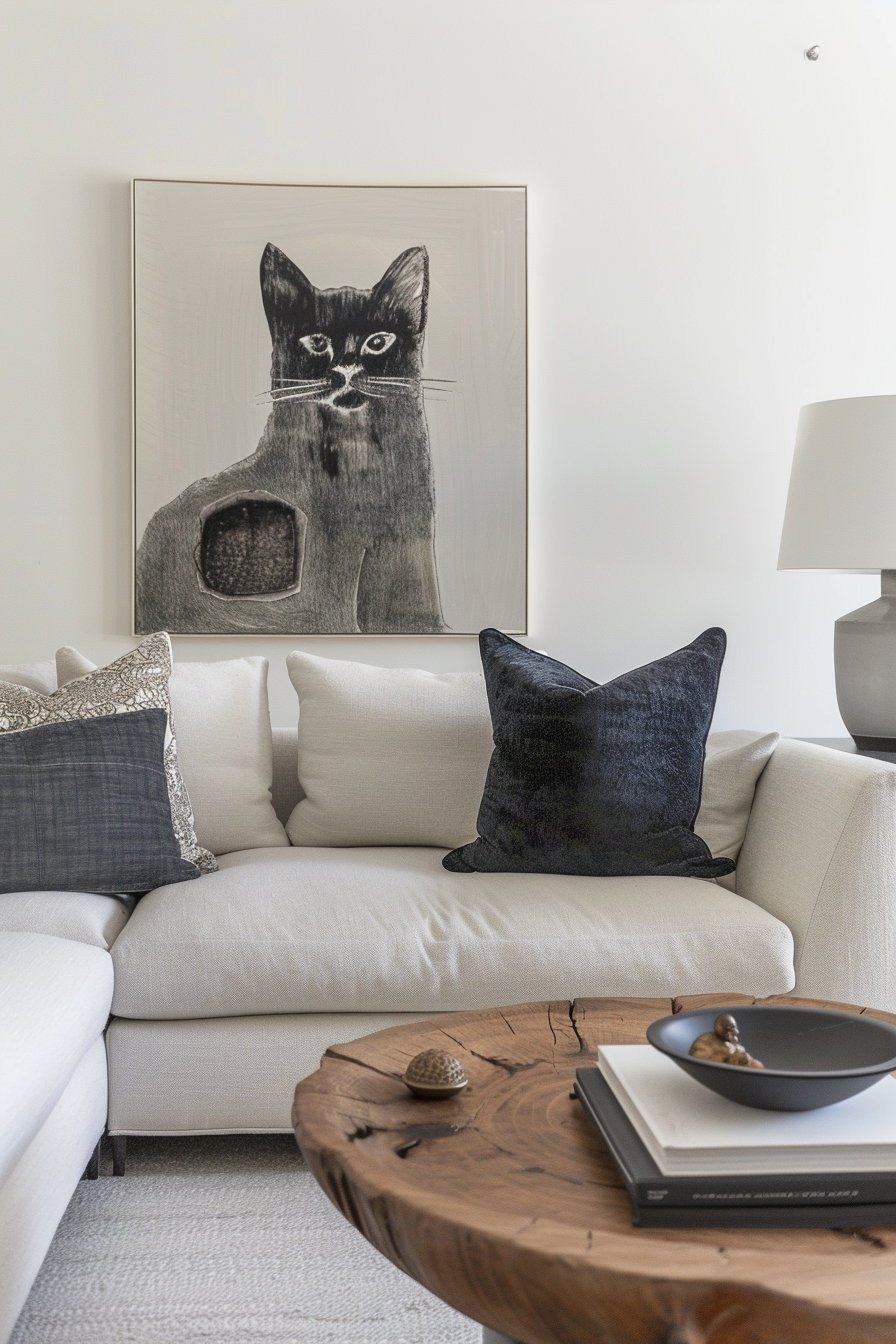 Contemporary cat wall art in modern interior design