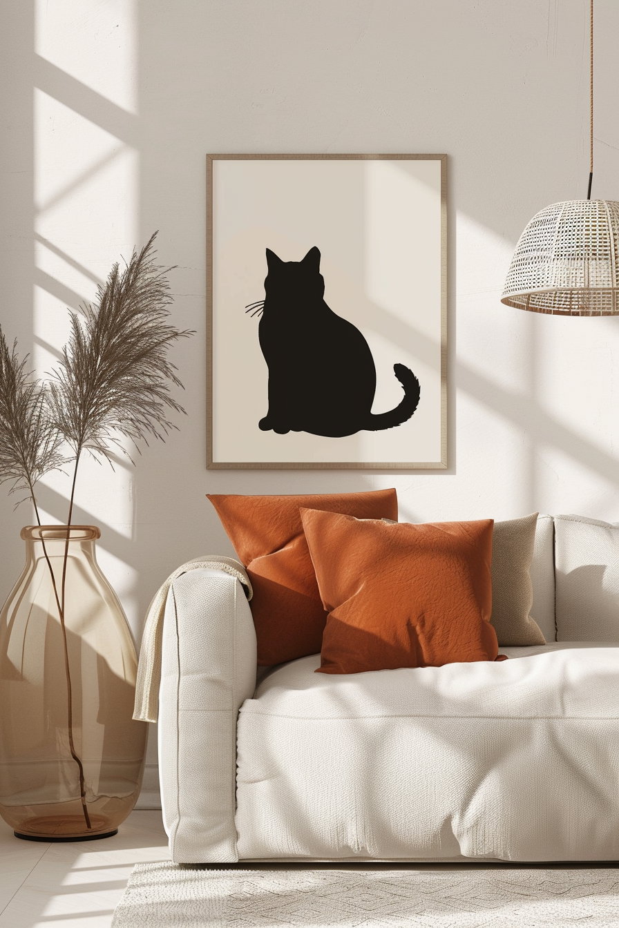 Modern cat decor featuring simple shapes and a clean background