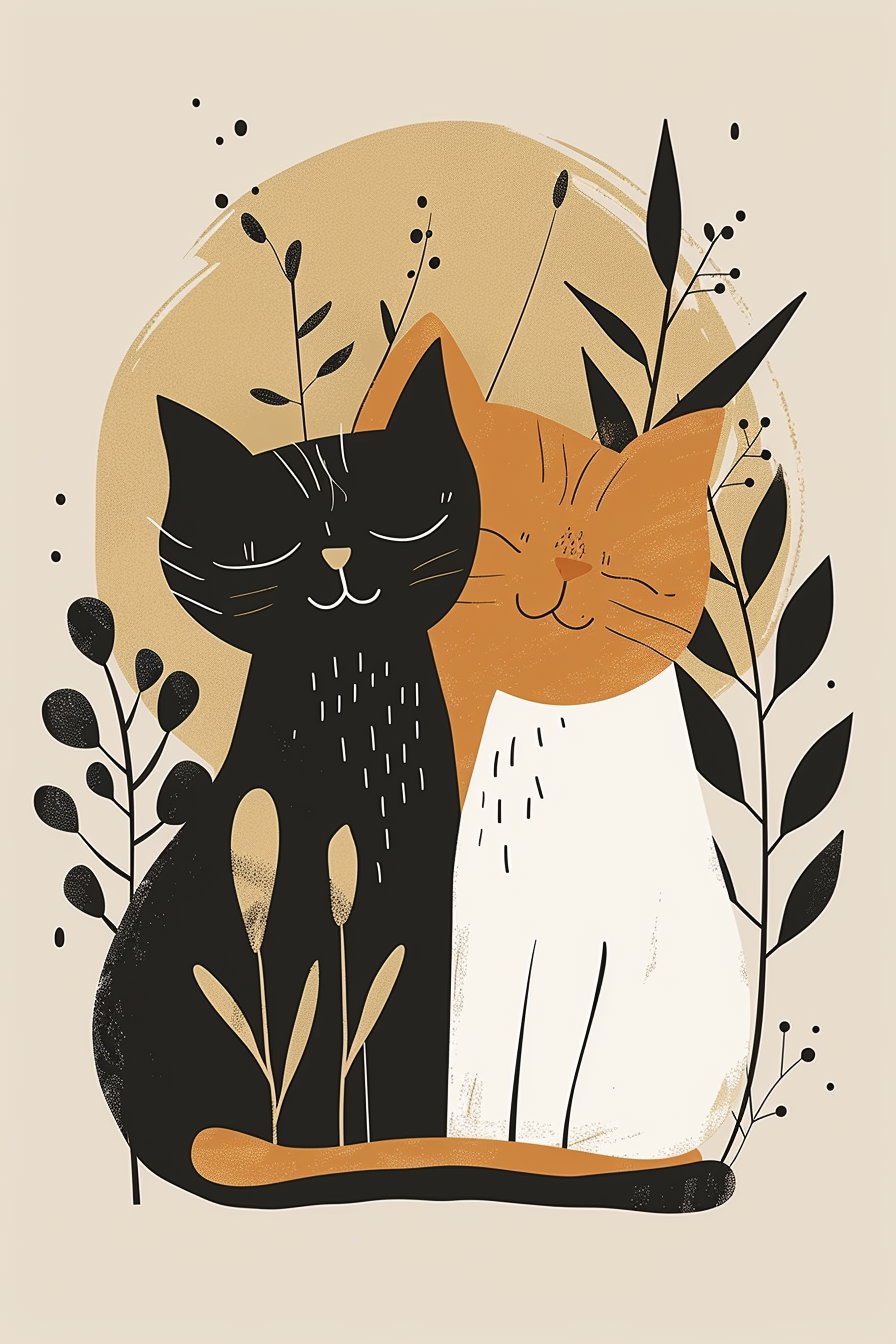 Modern cat printable decor with simple shapes and clean background
