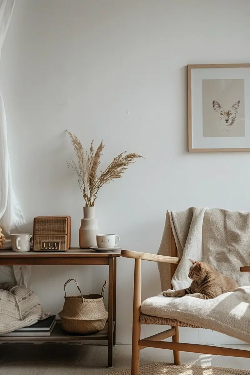 Minimalist Modern Cat Wall Art Decor in Warm Tones
