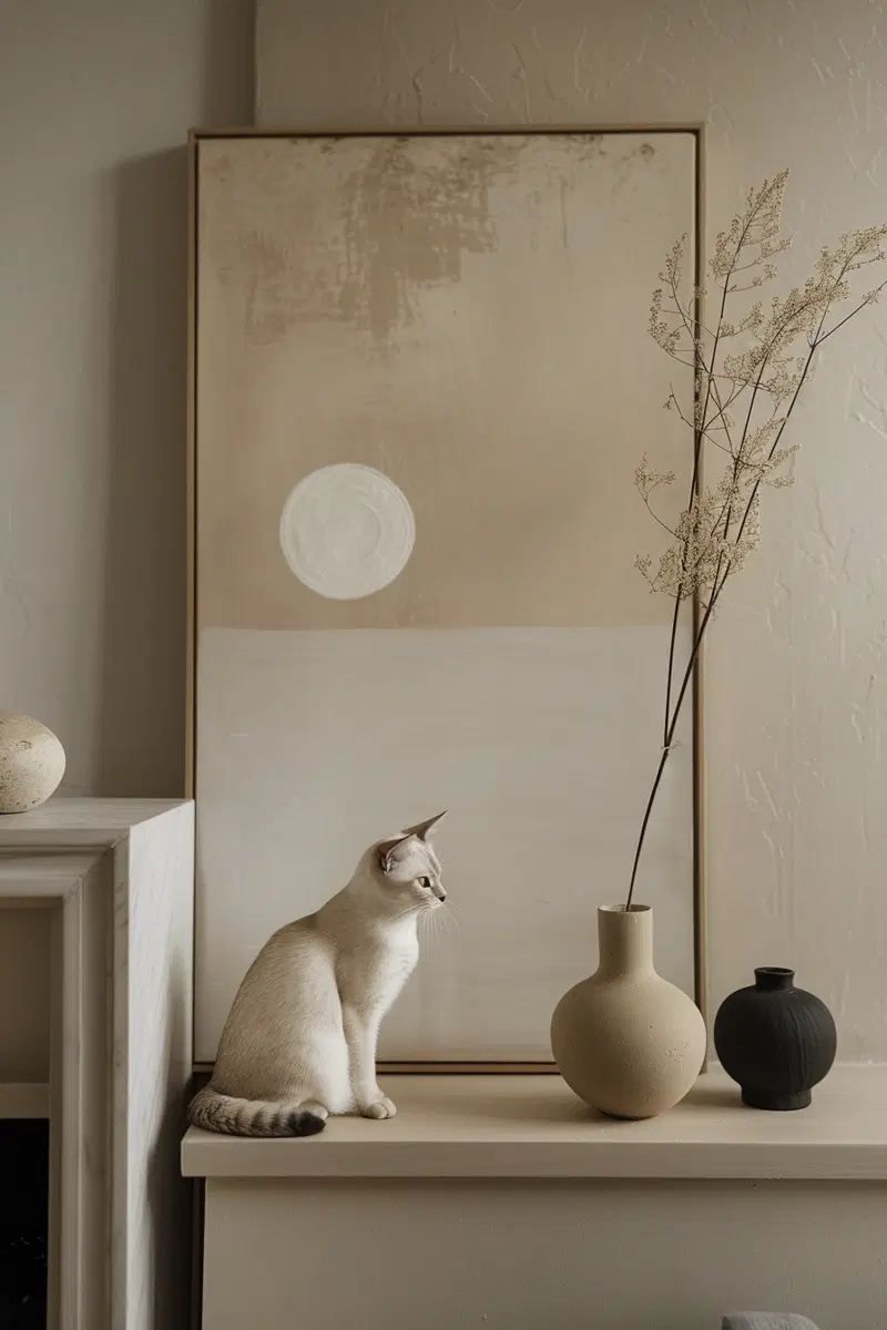 Minimalist Modern Cat Wall Art Decor in Warm Tones