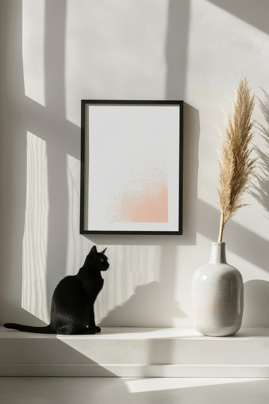 Modern cat poster mockup with minimal design and soft shadows