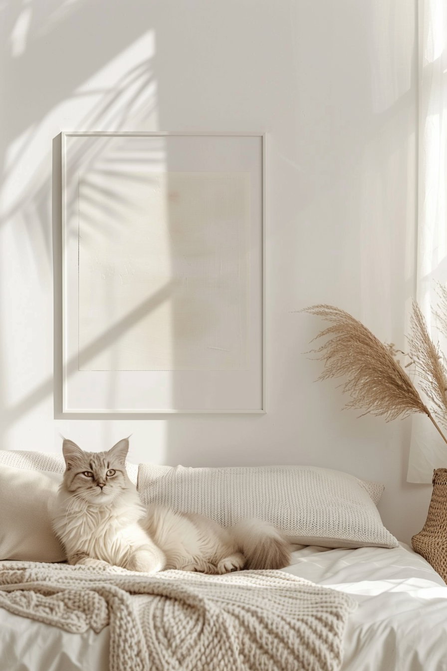 Modern cat poster mockup with minimal design and soft shadows