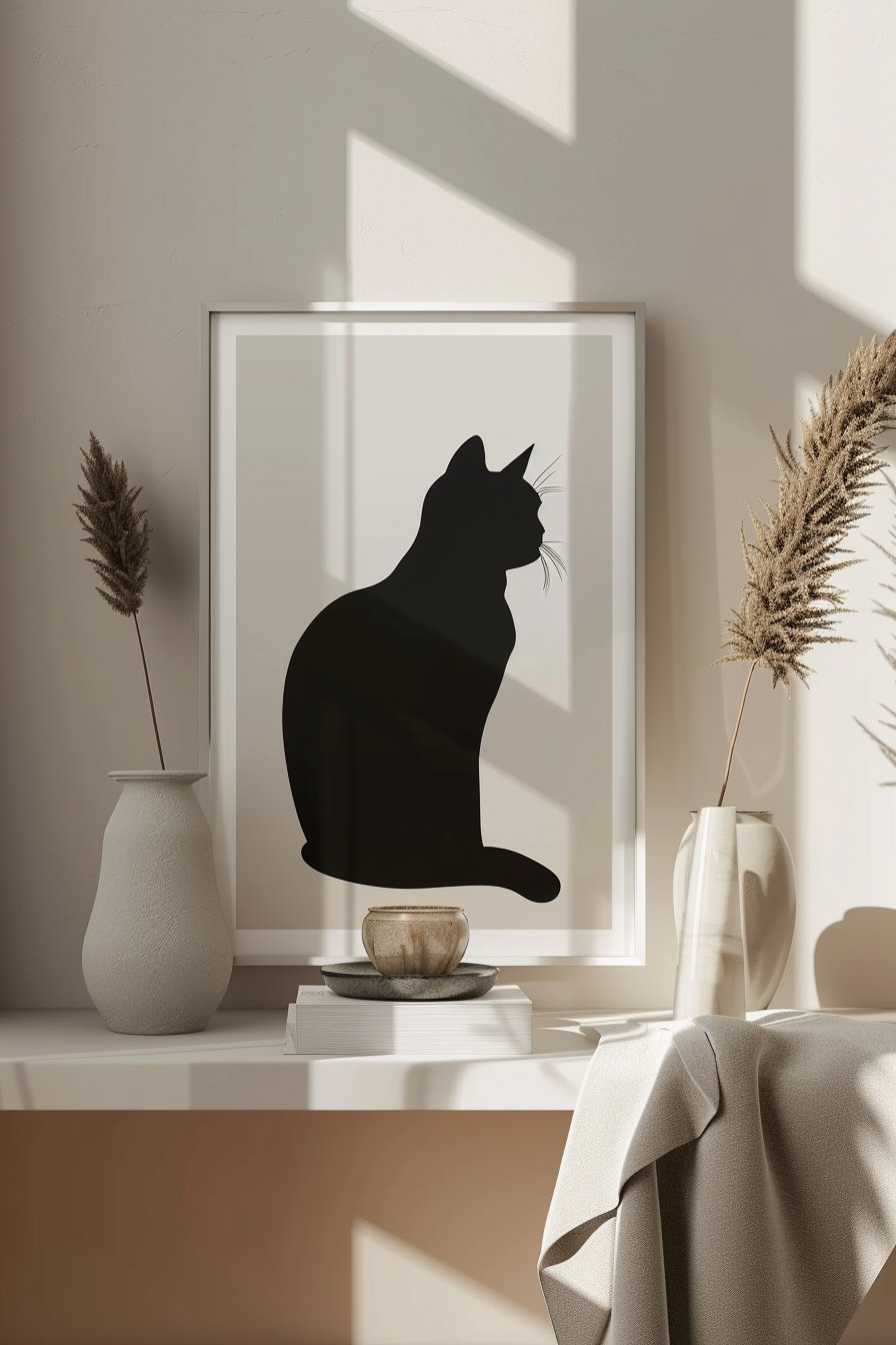 Modern cat poster mockup with minimal design and soft shadows