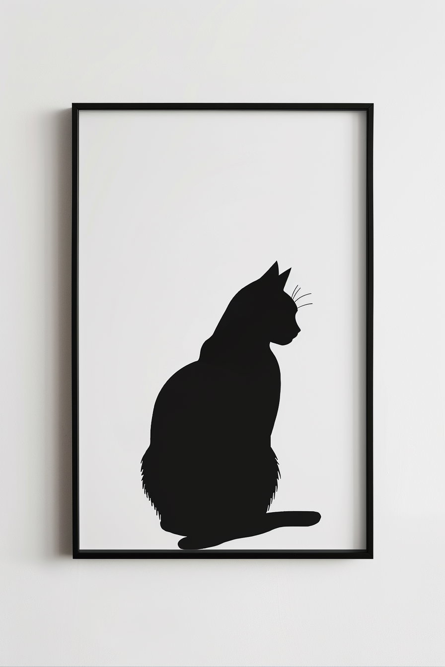 Minimalist cat wall art on clean white background