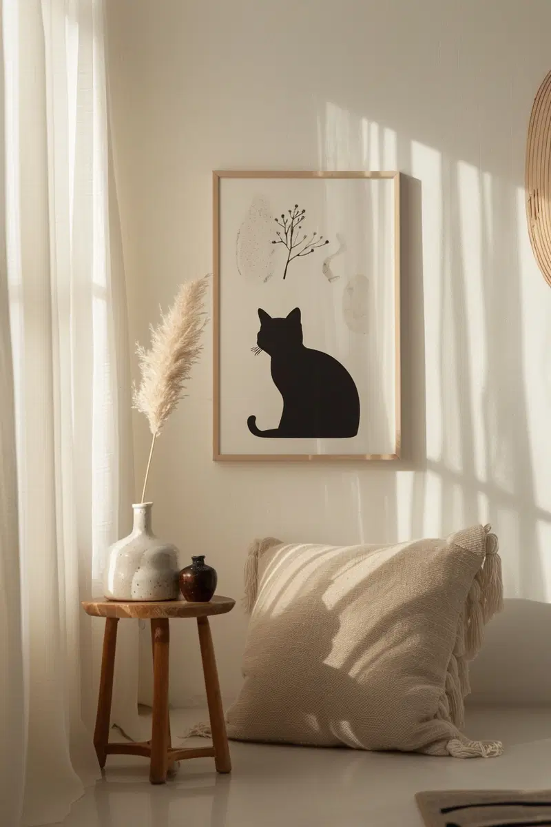 Modern Minimalist Cat Wall Art Print for Home Decor
