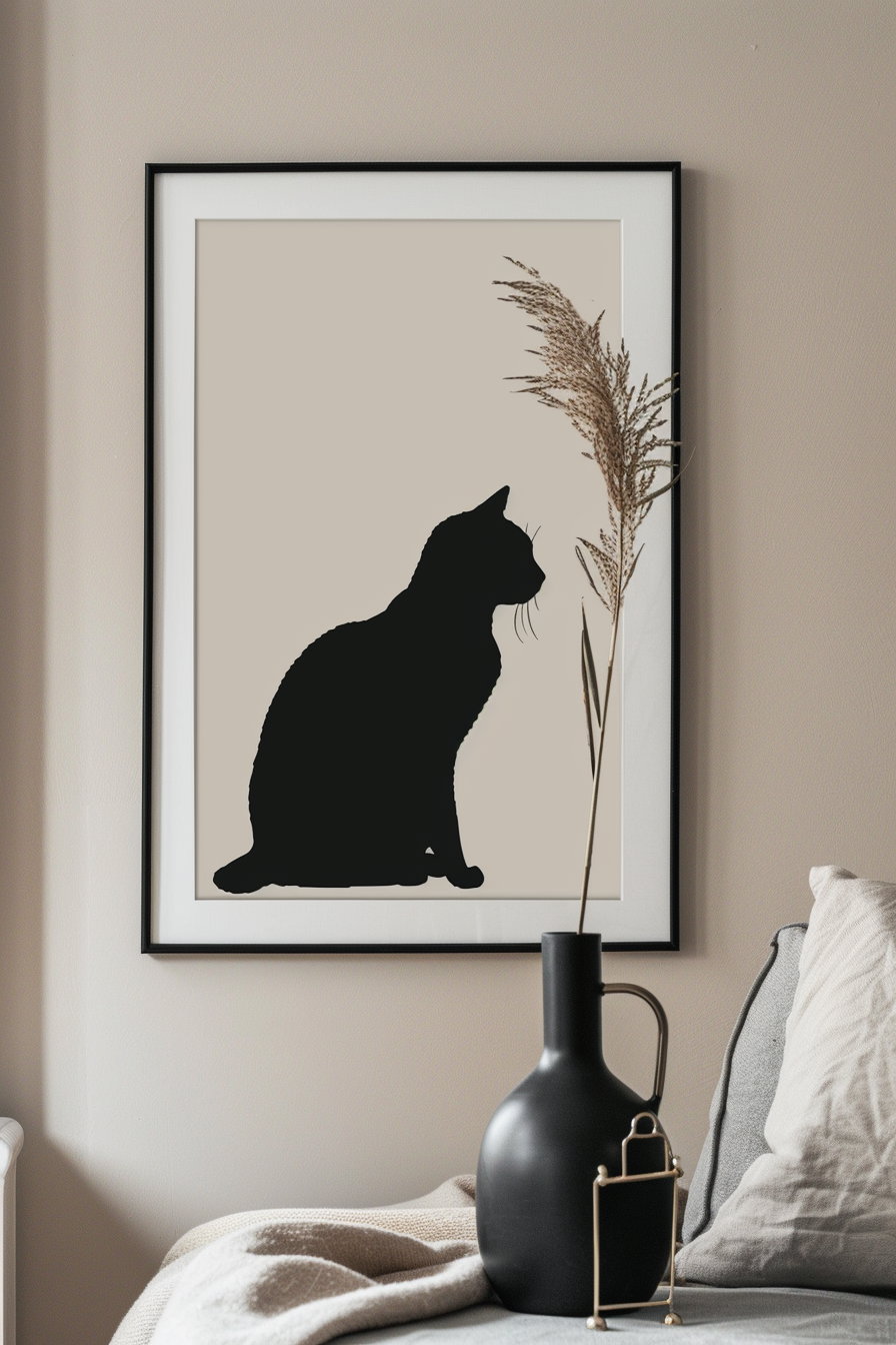 Modern cat wall art print with simple frame
