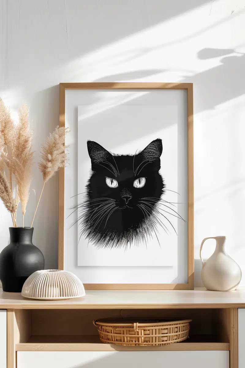 Modern Cat Art Print for Minimalist Wall Decor