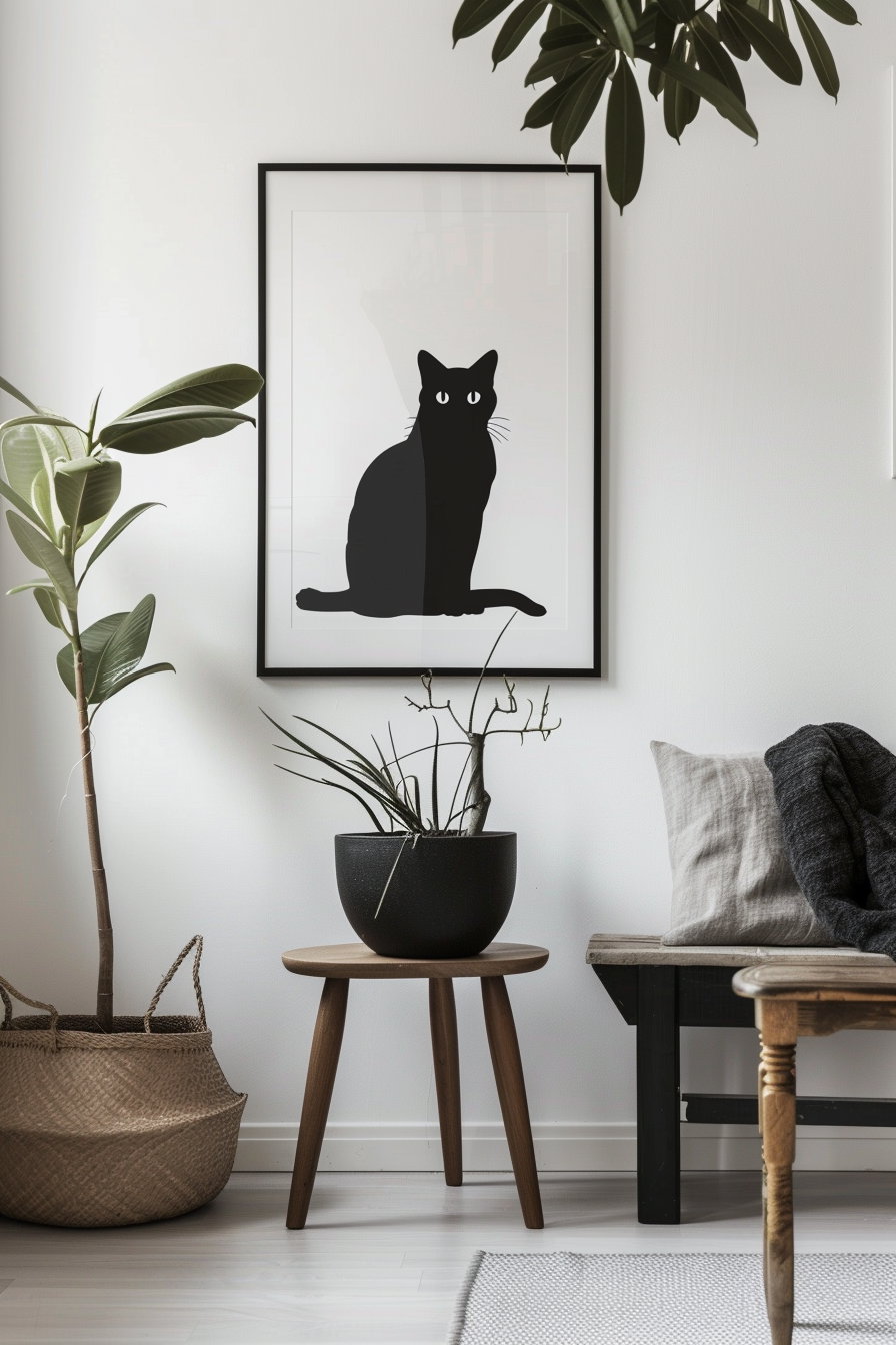 Minimalist cat poster with clean white space and modern layout