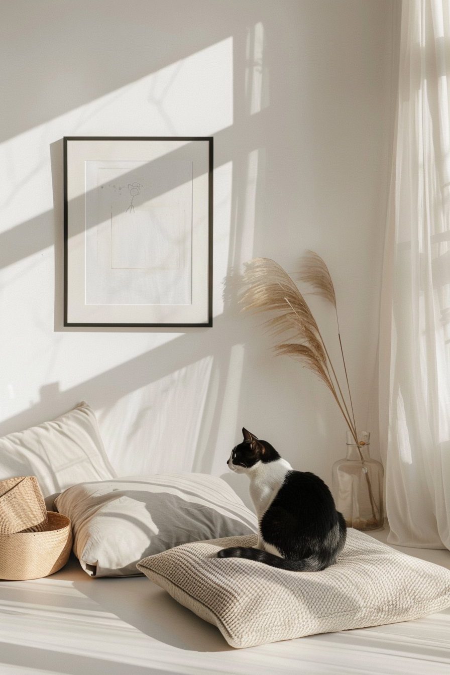 Minimalist cat poster with clean white space design