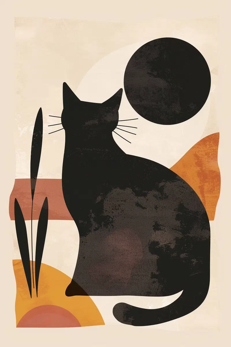 Modern Minimalist Cat Decor Printable Wall Art Design