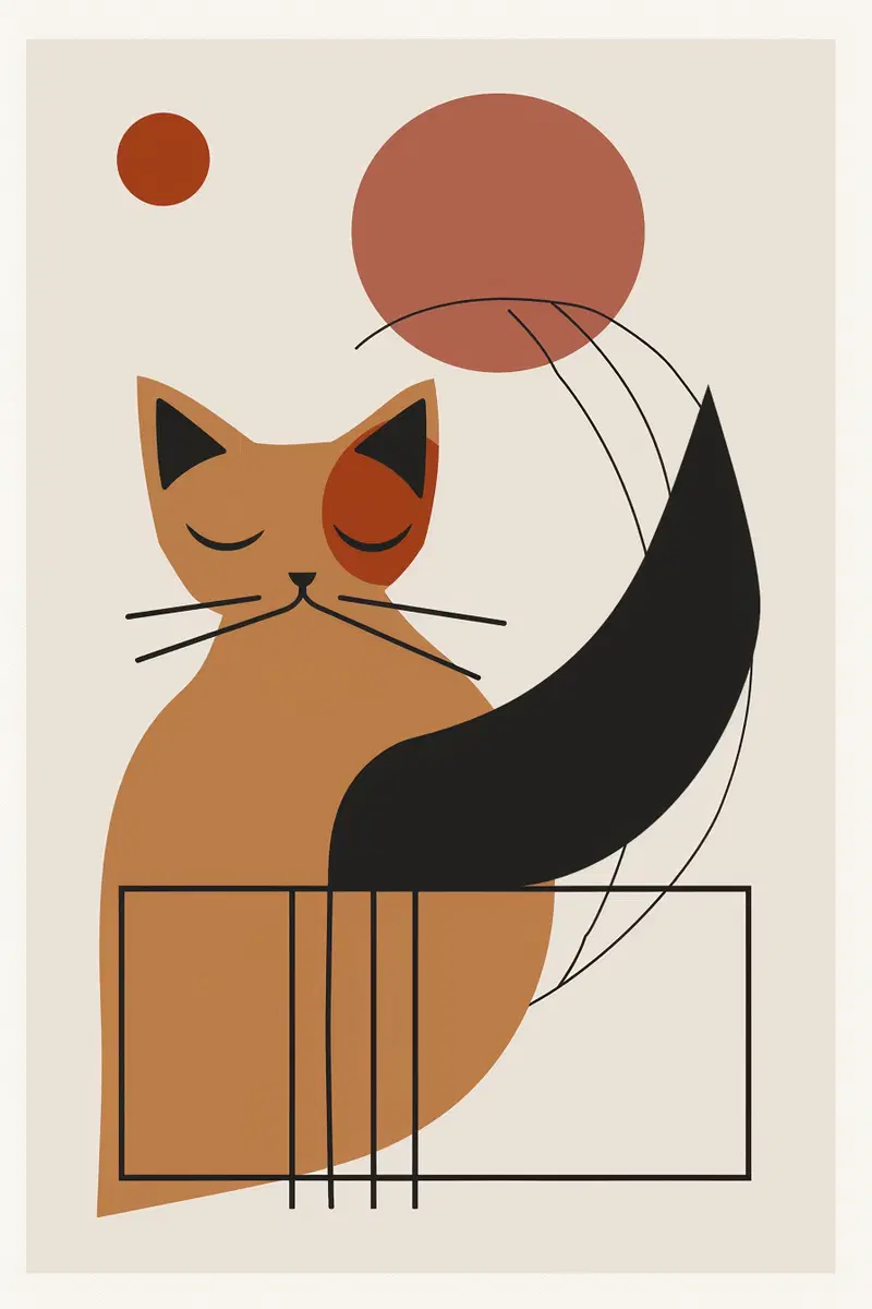 Modern Minimalist Cat Decor Poster with Abstract Shapes