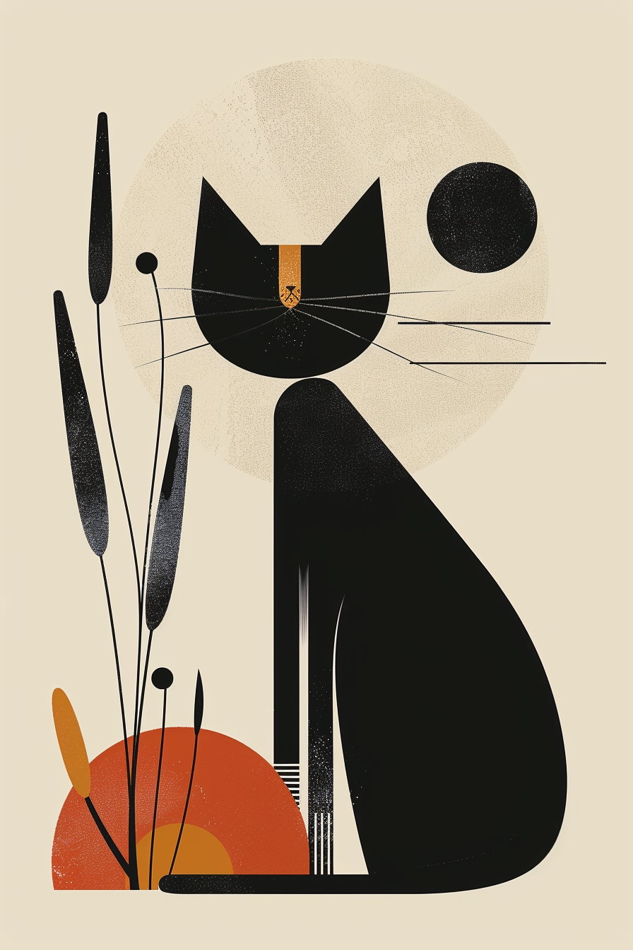 Modern cat decor poster featuring abstract shapes and minimal design