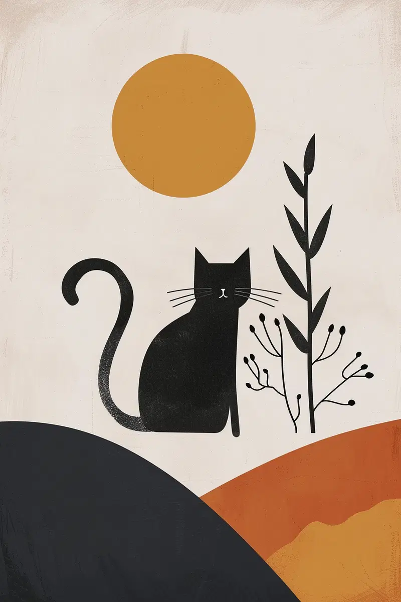 Modern Minimalist Cat Decor Poster with Abstract Shapes