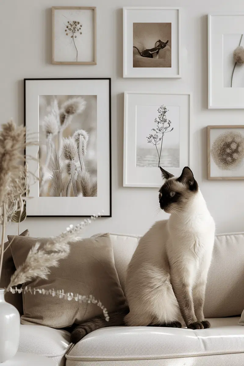 Modern Minimalist Cat Wall Art Printable in Neutral Palette
