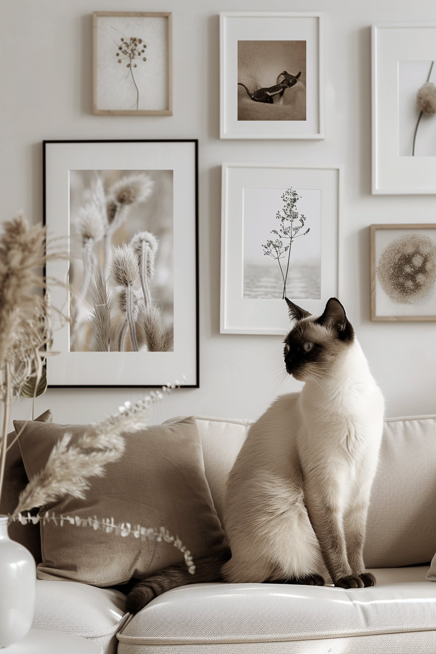 Modern cat wall art printable in neutral tones mockup