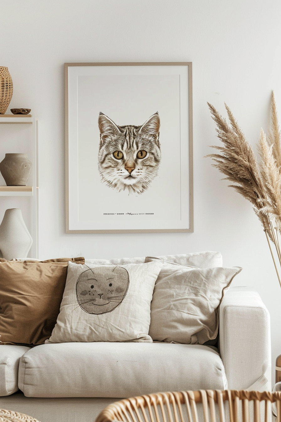 Modern cat wall art printable in neutral colors