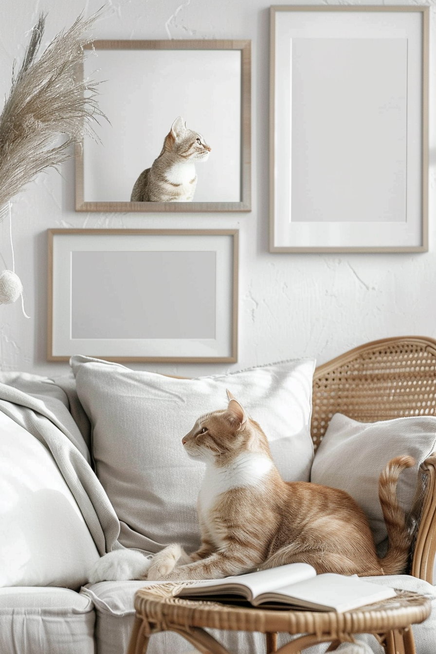 Modern cat wall art printable in neutral tones mockup