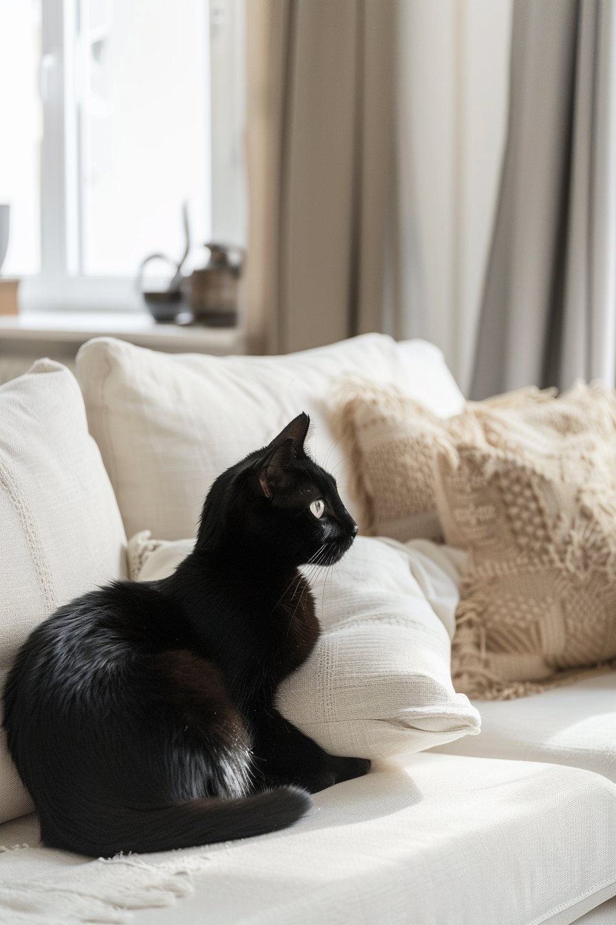 Luxury modern cat decor in minimalist living room with soft light