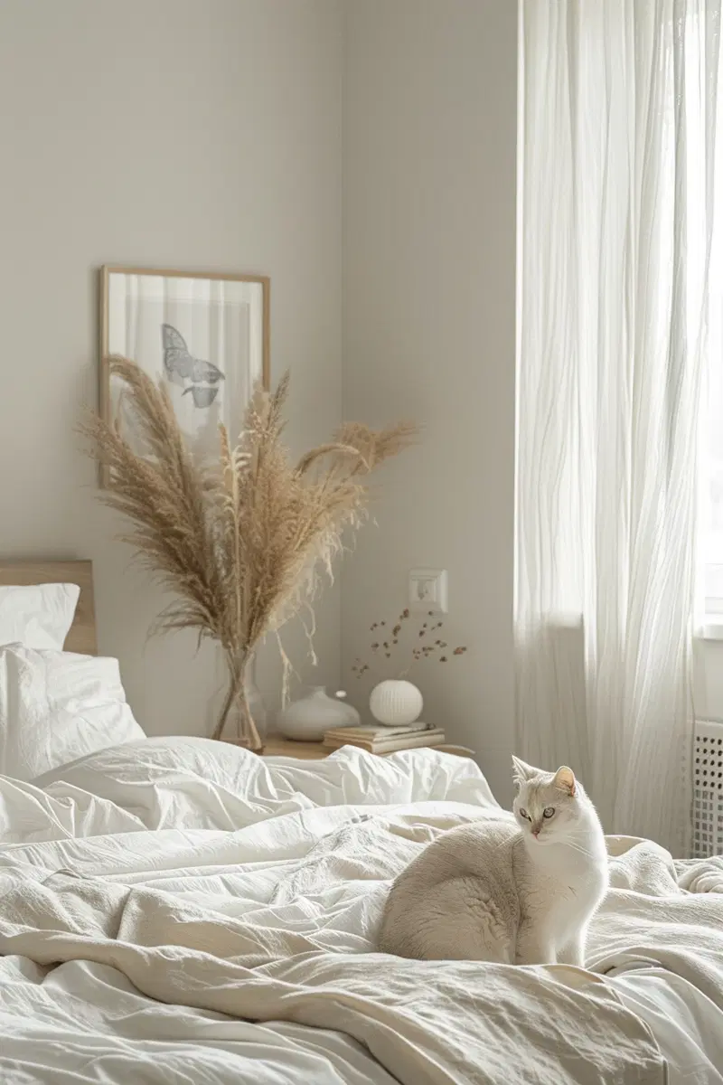 Minimalist Cat Wall Art for a Luxury Modern Bedroom Aesthetic
