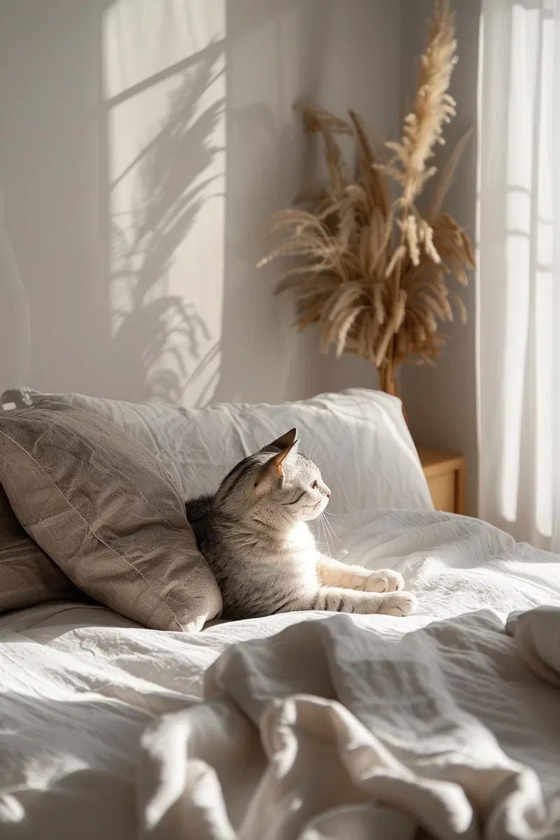 Minimalist Cat Wall Art for a Luxury Modern Bedroom Aesthetic