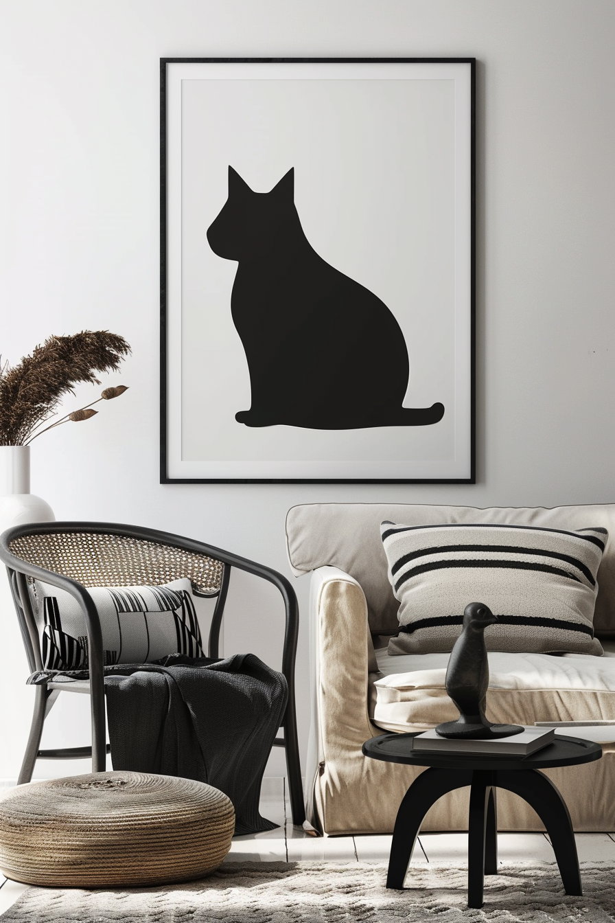 Elegant modern cat wall art in stylish interior setting
